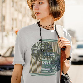 レトロレコードラインアートモダンビニル Tシャツ