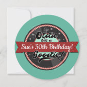 レトロレコードリボン50歳50歳の誕生日パーティー 招待状 (正面)