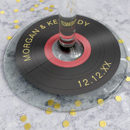 レトロレコードロック&ロール結婚ズワイングラスラベル ワイングラスタグ