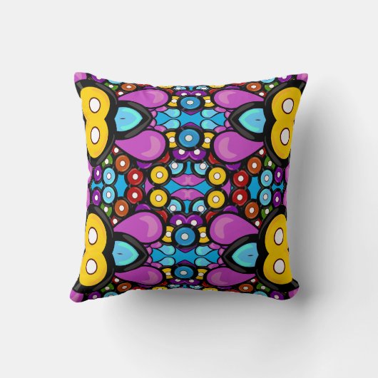 レトロレコード万華鏡のように千変万化するパターンおもしろいパタ鮮やかーン クッション (裏面)