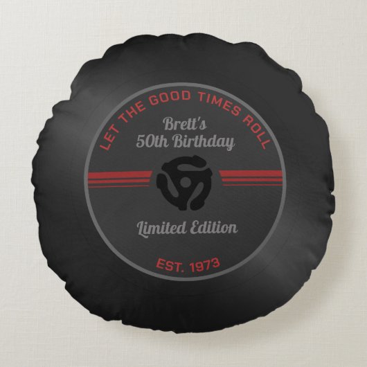 レトロレコード円枕 – ヴィンテージ音楽Bi ラウンドクッション (正面)