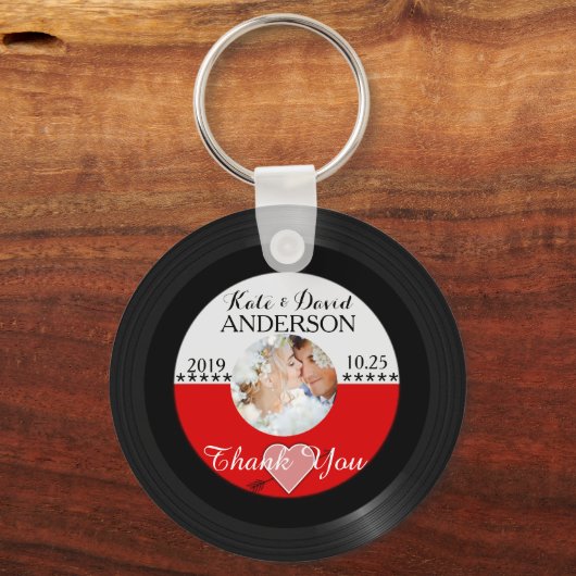 レトロレコード写真結婚式の引き出物ありがとう キーホルダー (正面)