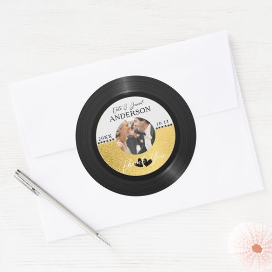 レトロレコード写真結婚式の引き出物ありがとう ラウンドシール (封筒)