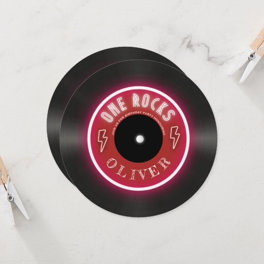 レトロレコード少年の誕生日 招待状 (正面/裏面インサイチュ)