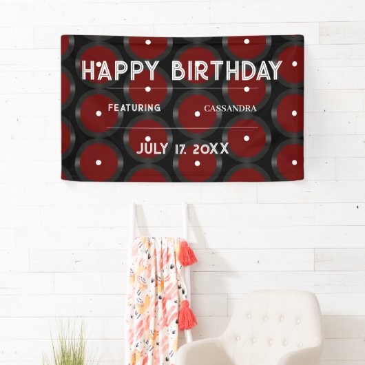 レトロレコード模様ハッピーバースデーパーティー 横断幕 (インサイチュ)