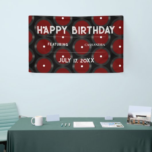 レトロレコード模様ハッピーバースデーパーティー 横断幕 (トレードショー)