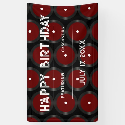 レトロレコード模様ハッピーバースデーパーティー 横断幕 (縦)