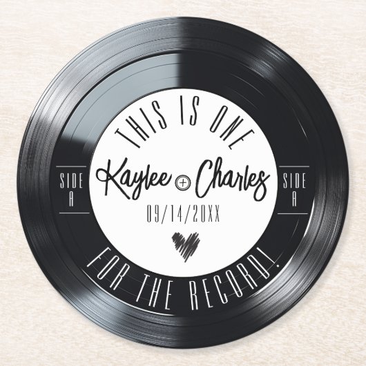 レトロレコード白黒音楽結婚ズ ラウンドペーパーコースター (正面)