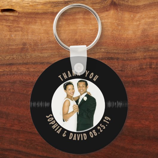 レトロレコード結婚式の引き出物写真ありがとう キーホルダー (正面)