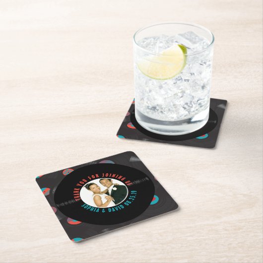 レトロレコード結婚式の引き出物写真ありがとう スクエアペーパーコースター (インサイチュ)