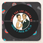 レトロレコード結婚式の引き出物写真ありがとう スクエアペーパーコースター (正面)