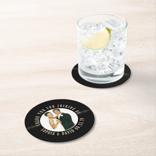 レトロレコード結婚式の引き出物写真ありがとう ラウンドペーパーコースター (インサイチュ)