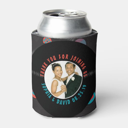 レトロレコード結婚式の引き出物写真ありがとう 缶クーラー (缶正面)