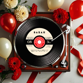 レトロレコード誕生日招待状 招待状