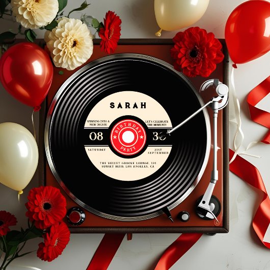 レトロレコード誕生日招待状 招待状