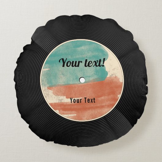 レトロレコード音楽アルバム ラウンドクッション (正面)