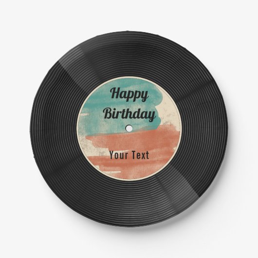レトロレコード音楽誕生日パーティー ペーパープレート (正面)