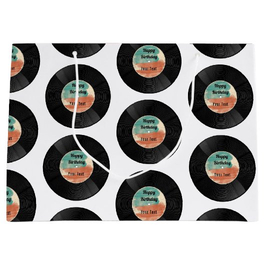 レトロレコード音楽誕生日パーティー ラージペーパーバッグ (正面)