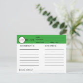 レトロレシピグリーンシェフカードキッチンツールストライプの ポストカード (スタンド正面)