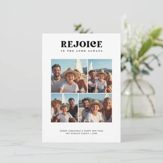レトロレジョイスクリスチャン宗教的クリスマスフォト シーズンカード (スタンド正面)