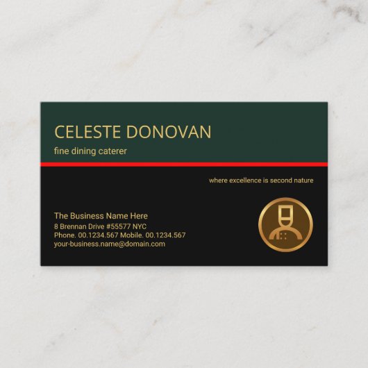 レトロレスタイリッシュイヤーレッドラインフードレストランシェフ 名刺 (正面)