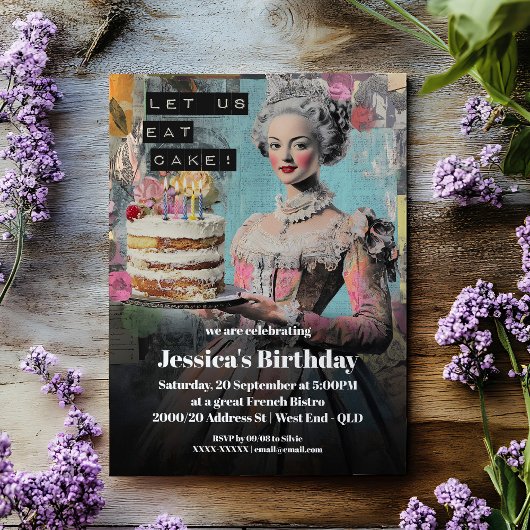 レトロレッス食べケーキ – フランスのパーティの招待状 招待状