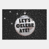 レトロレッズ祝誕生日ディスコボールブラック ラッピングペーパーシート (正面)