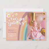 レトロレッツグルーヴィーデイジーレインボーフォト誕生日 招待状 (正面)