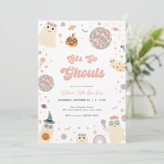 レトロレッツゴーグルハロウィーン誕生日招待状 招待状 (スタンド正面)