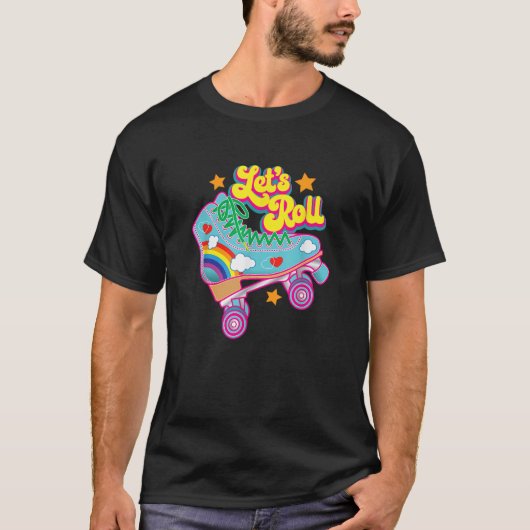 レトロレッツ転がーローラースケーターかわいい Tシャツ (正面)