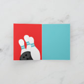 レトロレッドおよびティール(緑がかった色)ブルーボーリングサンキューカード サンキューカード (内部)