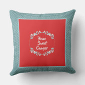 レトロレッドおよびティール(緑がかった色)リバーシブル クッション (裏面)