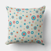 レトロレッドおよびティール(緑がかった色)リバーシブル クッション (正面)