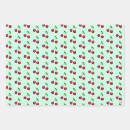 レトロレッドさくらんぼ包装ミントグリーンクリスマス ラッピングペーパーシート