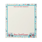 レトロレッドとティール(緑がかった色)キャンパー ノートパッド (正面)