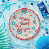 レトロレッドとティール（緑がかった色）キャンパー ペーパープレート (パーティー)