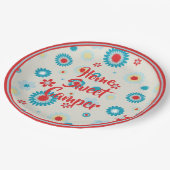 レトロレッドとティール（緑がかった色）キャンパー ペーパープレート (アングル)