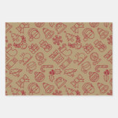 レトロレッドと金ゴールドヴィンテージ北欧クリスマス ラッピングペーパーシート (正面2)