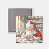 レトロレッドのクリスマス水彩サンタの工房 マグネット (正面/裏面)
