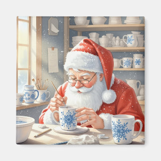 レトロレッドのクリスマス水彩サンタの工房 マグネット