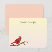 レトロレッドの北カーディナル手描きイラスト ノートカード (正面/裏面)