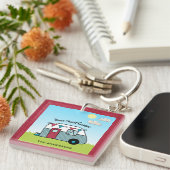 レトロレッドアンドティール(緑がかった色)キャンパー キーホルダー (正面右)