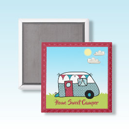 レトロレッドアンドティール（緑がかった色）キャンパー マグネット