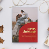 レトロレッドアーチデザインメリークリスマスフォト金ゴールド 箔シーズンカード