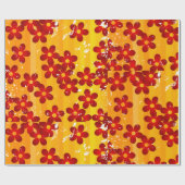 レトロレッドオレンジフローラ ラッピングペーパー (フラット)