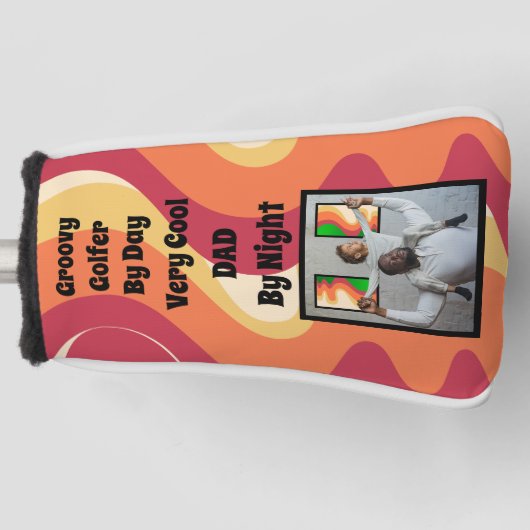 レトロレッドオレンジ黄色"グルーヴィゴルファークールパパ" ゴルフヘッドカバー (正面)