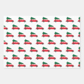 レトロレッドカーとクリスマスツリーを屋根に ラッピングペーパーシート (正面3)