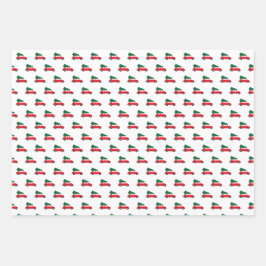 レトロレッドカーとクリスマスツリーを屋根に ラッピングペーパーシート