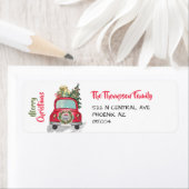 レトロレッドカーとクリスマスツリーホリデーアドレス ラベル (インサイチュ)