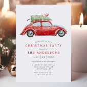 レトロレッドカーヴィンテージ水色クリスマスパーティー 招待状